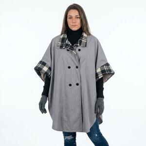 Vintage Women's Marie Mirisola Capri Rain Poncho Black Grey Cotton Polyester LG